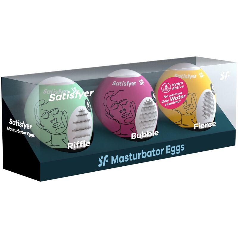 SATISFYER - 3 HUEVOS MASTURBADORES RIFFLE, BUBBLE Y FIERCE