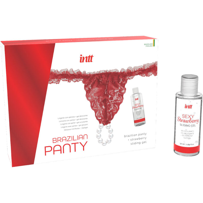 LANZAMIENTOS INTT - PANTALÓN BRASILEÑO ROJO CON PERLAS Y GEL LUBRICANTE 50 ML