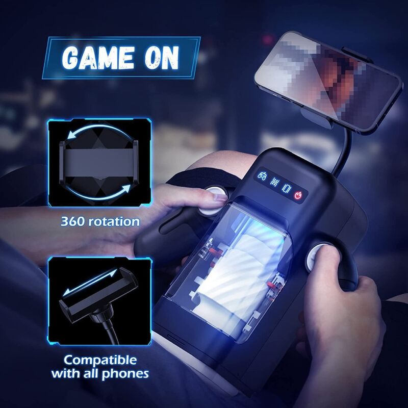 GAME CUP - MASTURBADOR VIBRADOR THRUST CON FUNCIÓN DE CALEFACCIÓN Y SOPORTE MÓVIL - NEGRO