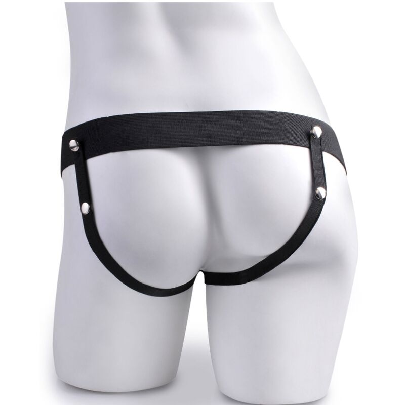 SERIE FETISH FANTASY - ARNÉS AJUSTABLE CON CONTROL REMOTO PENE REALISTA CON TESTICULOS RECARGABLES Y VIBRADOR DE 15 CM