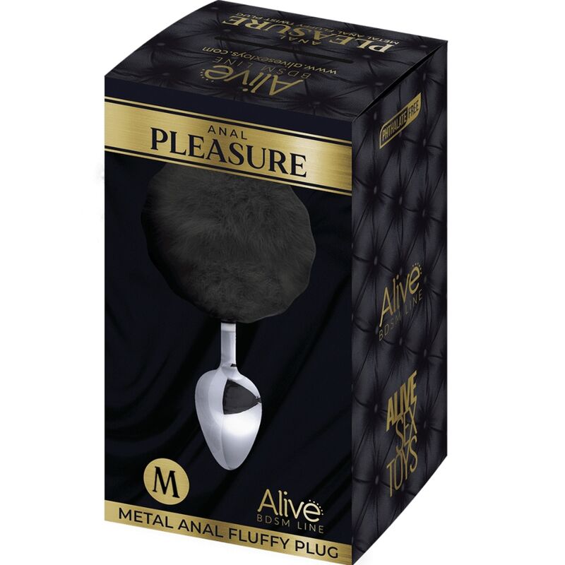 ALIVE - PLUG DE PLACER ANAL DE METAL LISO NEGRO ESPONJOSO TALLA M