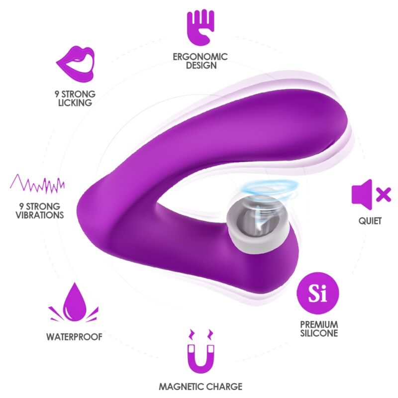 ARMONY - SECRETKISS VIBRADOR CURVO Y VIBRADOR PARA LAMER EL CLÍTORIS MORADO