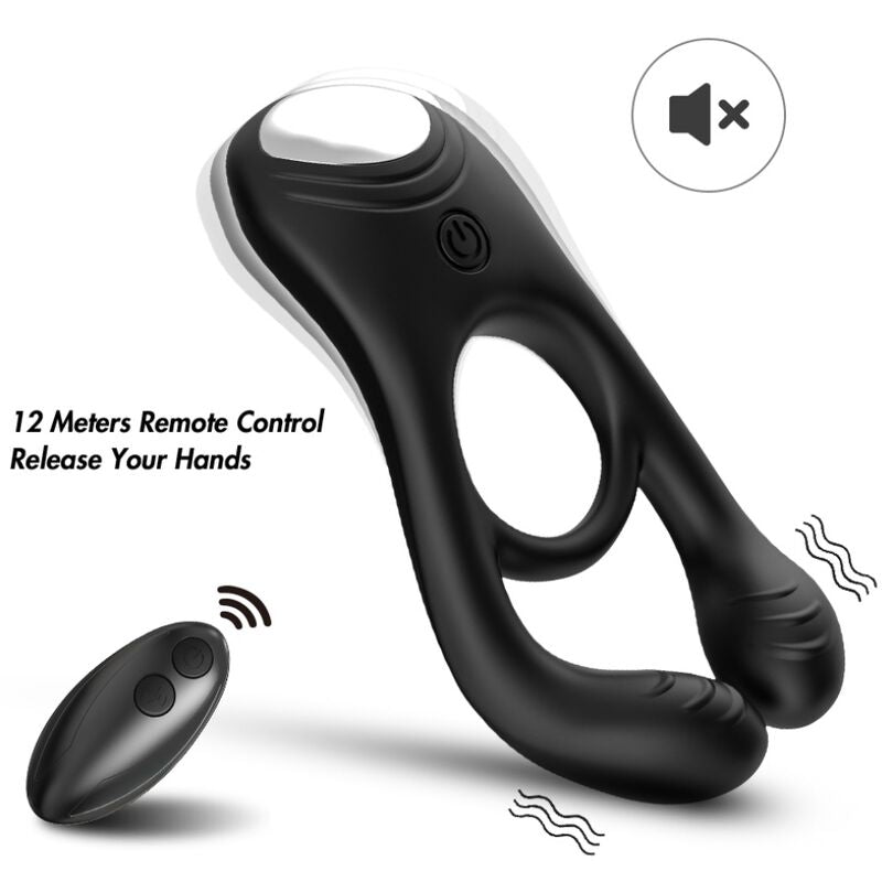 ARMONY - VEYRON ANILLO VIBRADOR DOBLE PARA PAREJAS CON CONTROL REMOTO NEGRO