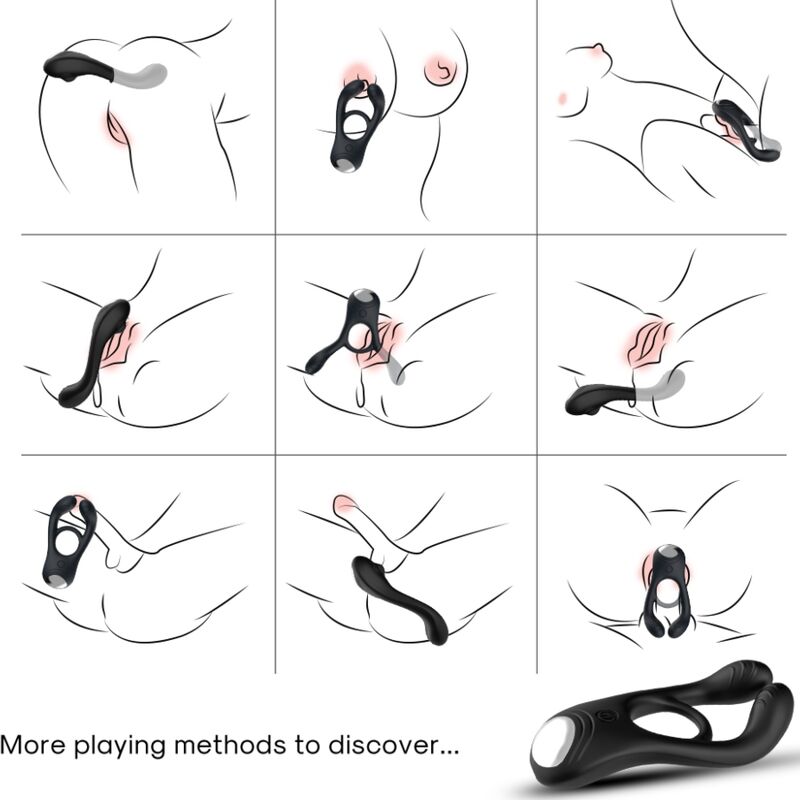 ARMONY - VEYRON ANILLO VIBRADOR DOBLE PARA PAREJAS CON CONTROL REMOTO NEGRO