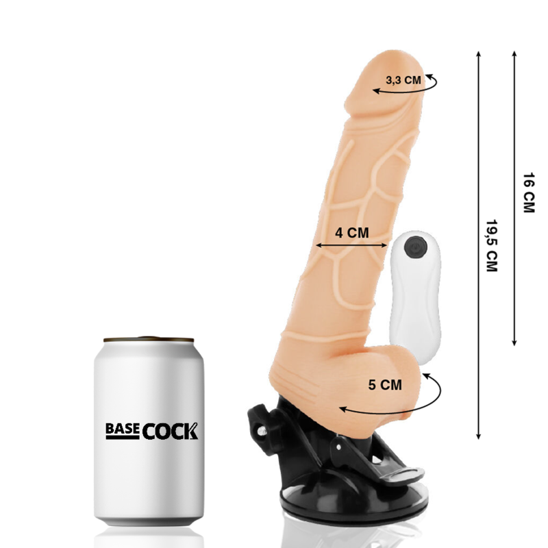 BASECOCK - VIBRADOR REALISTA CON CONTROL REMOTO Y TESTICULOS NATURALES 19,5 CM -O- 4 CM