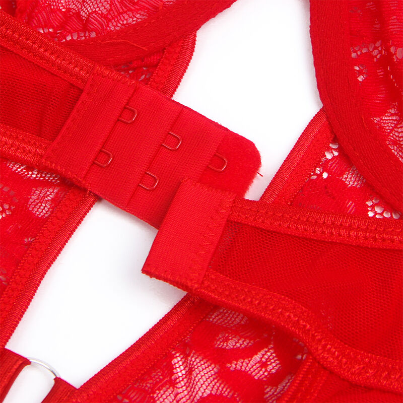SUBBLIME - TEDDY CON LIGA CON DETALLE DE ENCAJE Y TIRANTES ROJOS S/M