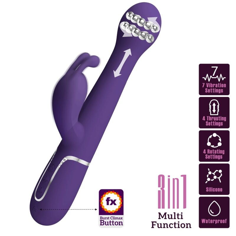PRETTY LOVE - VIBRADOR CONEJO MULTIFUNCIÓN PÚRPURA 3 EN 1 DEJON