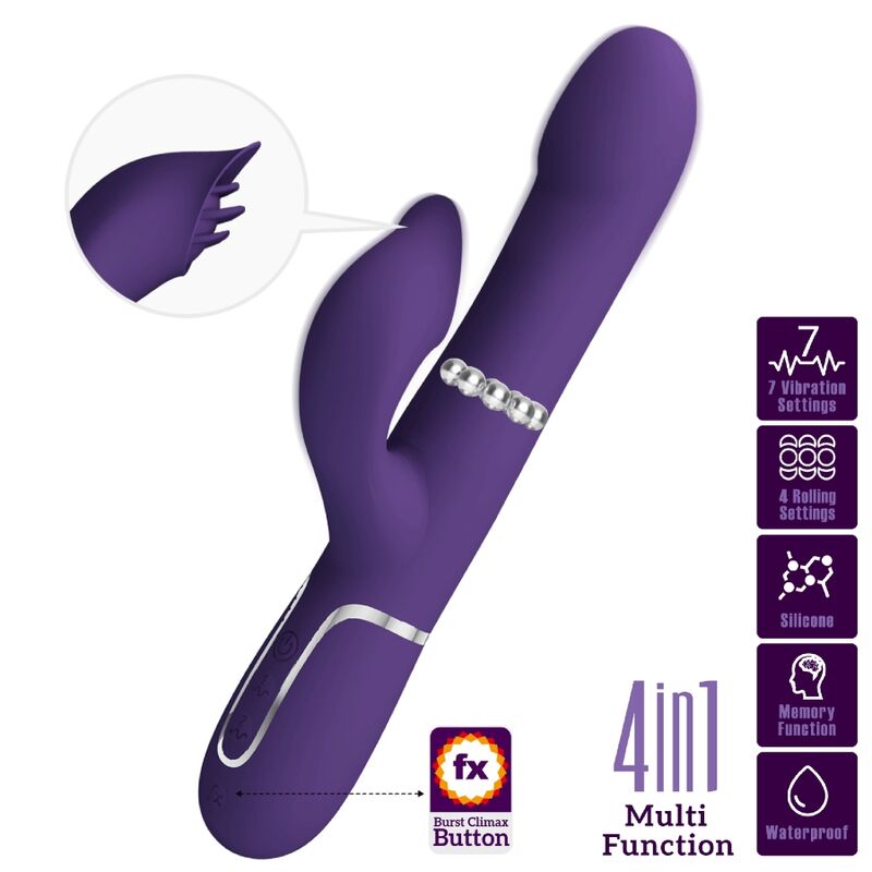PRETTY LOVE - VIBRADOR CONEJO PERLA 4 EN 1 ZALIN MORADO