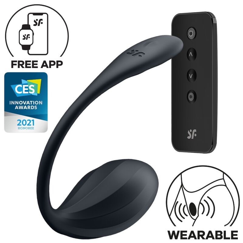 SATISFYER - ESTIMULADOR DE PUNTO G CON PÉTALOS ACANALADOS, CONTROL REMOTO, NEGRO, APLICACIÓN GRATUITA
