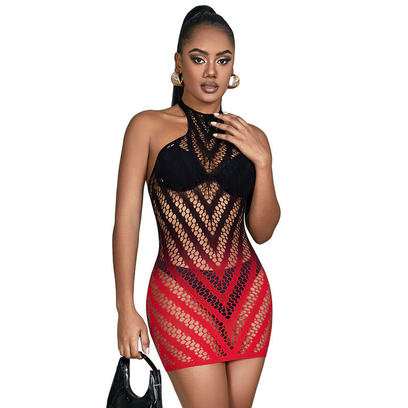 SUBBLIME - 952242 VESTIDO DE RED ELÁSTICA DEGRADADA ROJA Y NEGRA TALLA ÚNICA