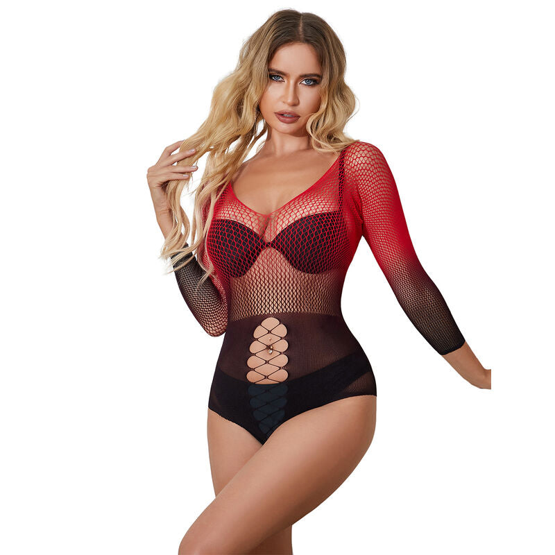 SUBBLIME - 952259 VESTIDO DE RED ELÁSTICA DE MANGA LARGA CON DEGRADADO ROJO Y NEGRO TALLA ÚNICA