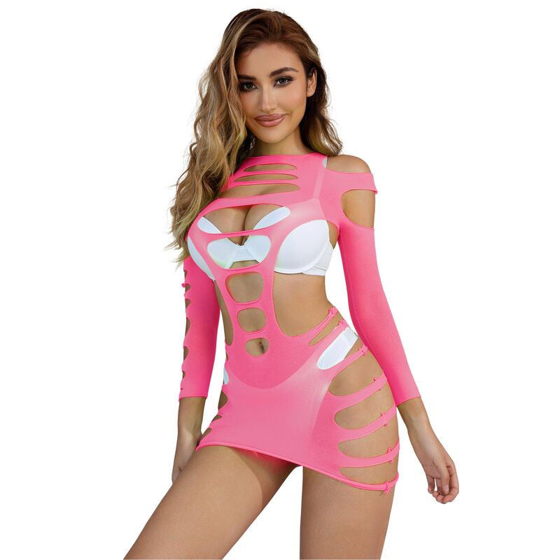 SUBBLIME - 952273 VESTIDO ROSA MANGA LARGA CON RED ELÁSTICA TALLA ÚNICA