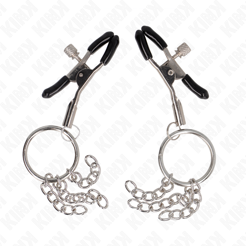 KINK - PINZA PARA PEZONES CON ANILLO O Y CADENA DE PLATA PEQUEÑA DE 6 CM