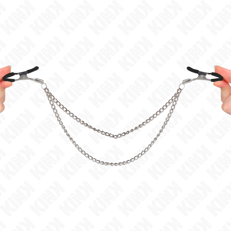KINK - PINZAS PARA PEZONES CON 2 CADENAS GRUESAS DE PLATA 20/23 CM