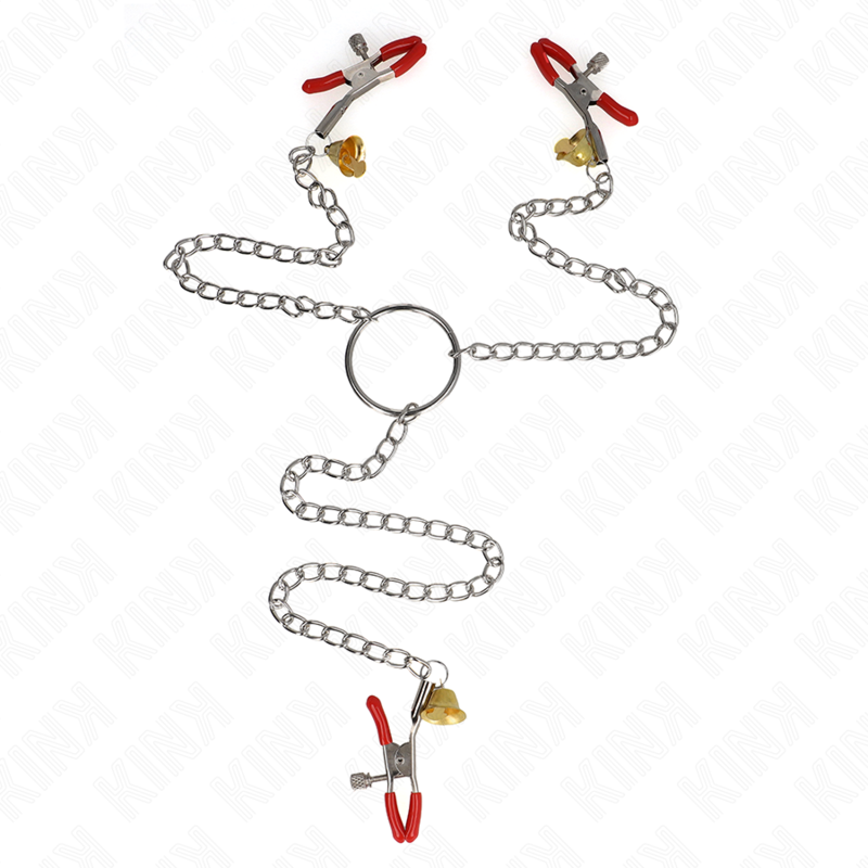 KINK - CAMPANA TRIPLE CAMPANA PARA PEZONES Y CLÍTORIS ROJA CON CADENA 30 CM
