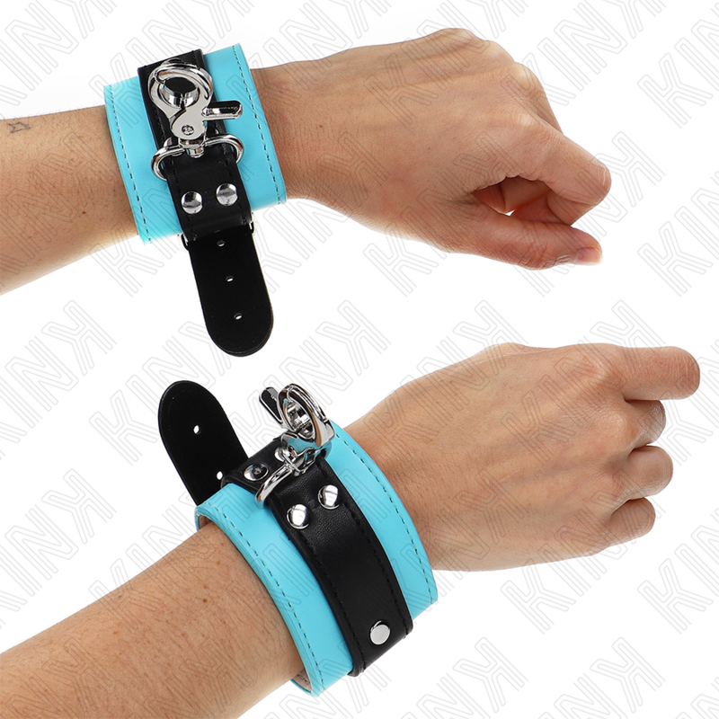 KINK - RESTRICCIONES DE MUÑECAS CON CIERRE PREMIUM NEGRAS/AZULES AJUSTABLES 21-28CM X 5.5CM