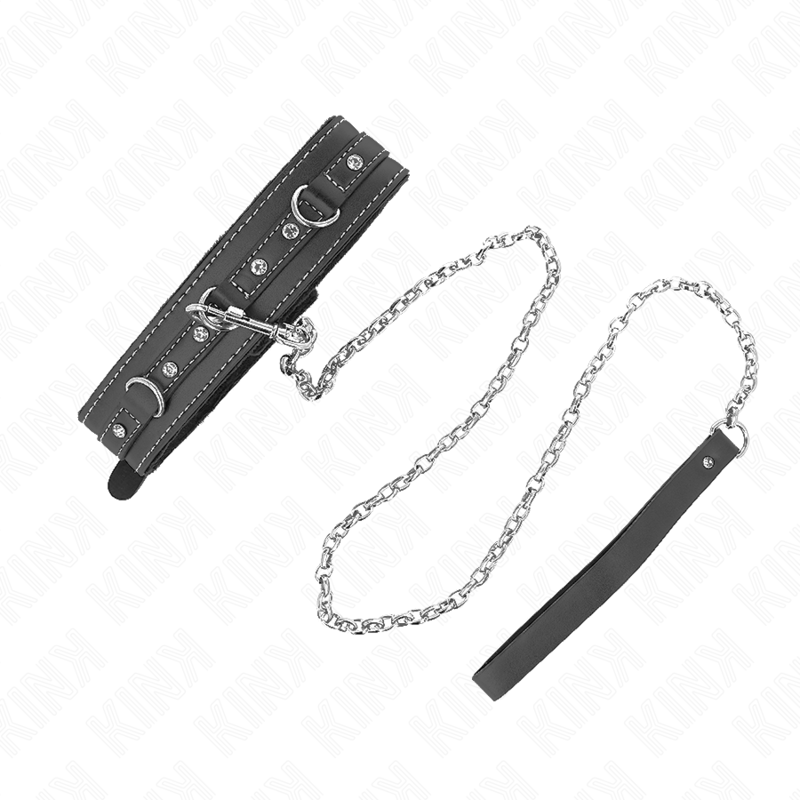 KINK - COLLAR DE CUERO PVC CON CINTURÓN 105 CM REMACHE DE STRASS 41,5 X 4 CM