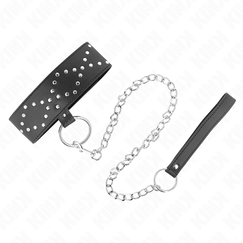 KINK - COLLAR 65 CM CON CORREA CON CLAVOS DE PLATA MODELO 3 AJUSTABLE 36-43 CM X 5 CM