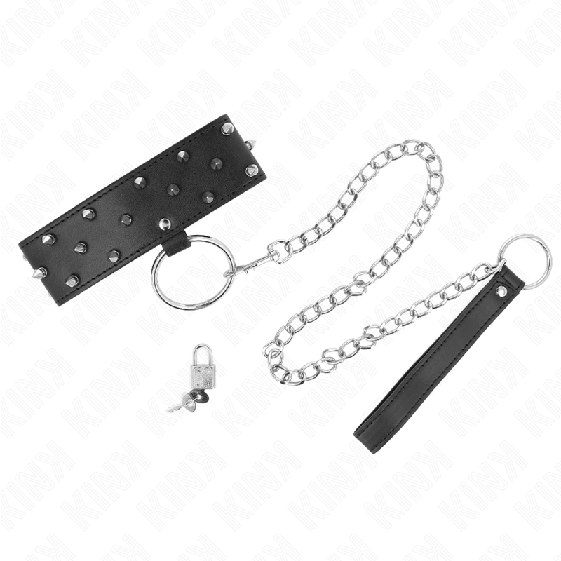 KINK - COLLAR 65 CM CON CORREA CON CLAVOS DE PLATA MODELO 5 AJUSTABLE 36-43 CM X 5 CM