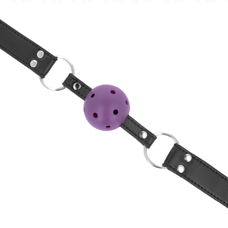 KINK - MORDAZA DE BOLA TRANSPIRABLE 4 CM CON DOBLE REMACHE MORADA 62,5 x 2,5 CM AJUSTABLE 42-58 CM