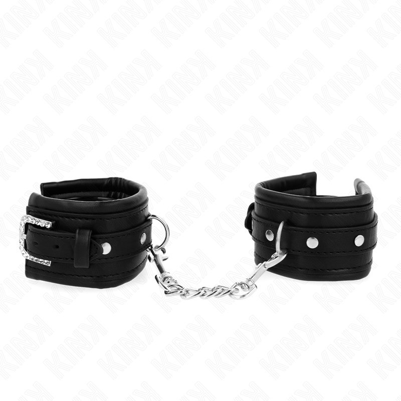 KINK - SUJETADORES DE MUÑECA AJUSTABLES CON HEBILLA DE DIAMANTES DE IMITACIÓN NEGROS, 25-32 CM X 5,5 CM