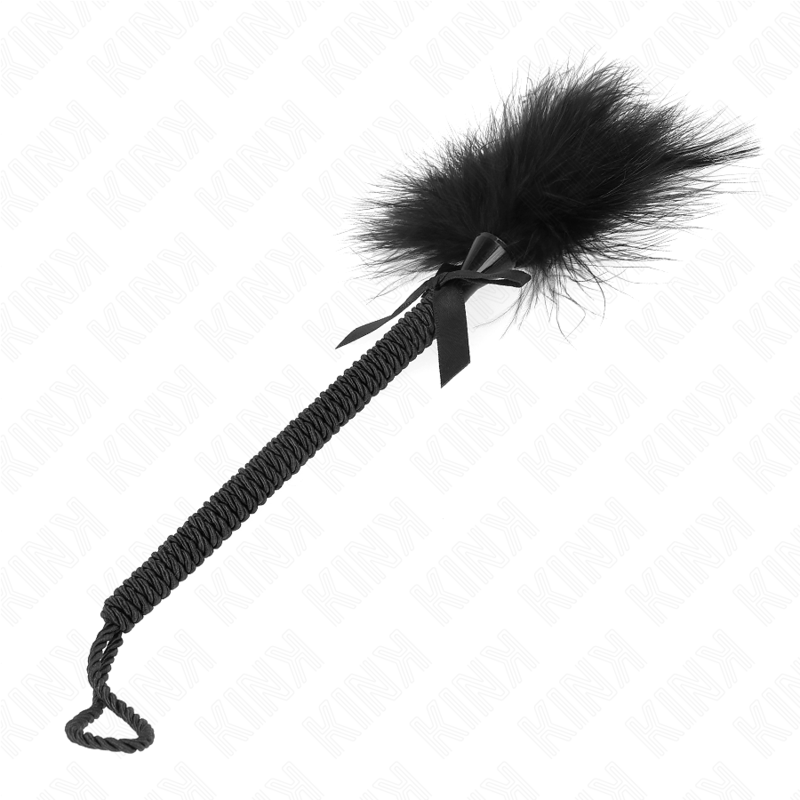 KINK - VARITA DE CUERDA DE NYLON CON PLUMAS QUE HACEN COSQUILLAS Y LAZO NEGRO 25 CM