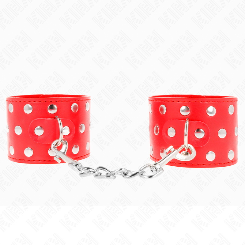 KINK - RESTRICCIONES DE MUÑECAS AJUSTABLES CON CIERRE A PRESIÓN DE COLOR ROJO LLENAS DE REMACHES 19-24 CM X 5,5 CM