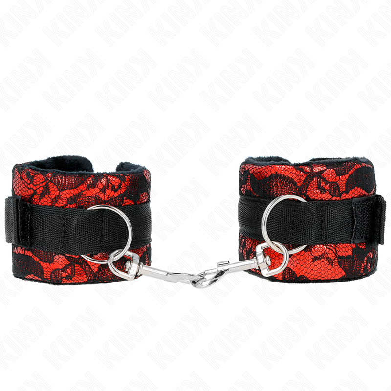 KINK - PUÑOS CORTOS DE ENCAJE DE TERCIOPELO Y ENCAJE DE NAILON ROJO/NEGRO 23 X 6,5 CM