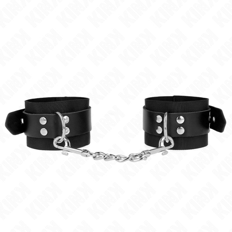 KINK - PUÑOS DE NYLON NEGRO CON CINTURÓN DE CUERO NEGRO AJUSTABLE 19-29 CM X 5,1 CM