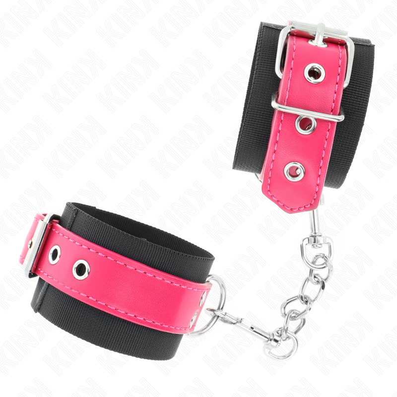 KINK - PUÑOS DE NYLON NEGRO CON CINTURÓN AJUSTABLE DE CUERO ROSA FRAMBUESA 19-29 CM X 5,1 CM