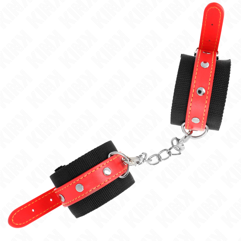 KINK - ESPOSAS DE NYLON NEGRO CON CUERO ROJO AJUSTABLES 19-24 CM X 5,5 CM