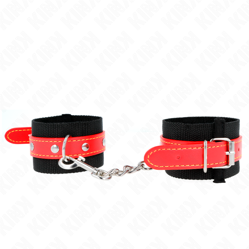 KINK - ESPOSAS DE NYLON NEGRO CON CUERO ROJO AJUSTABLES 19-24 CM X 5,5 CM