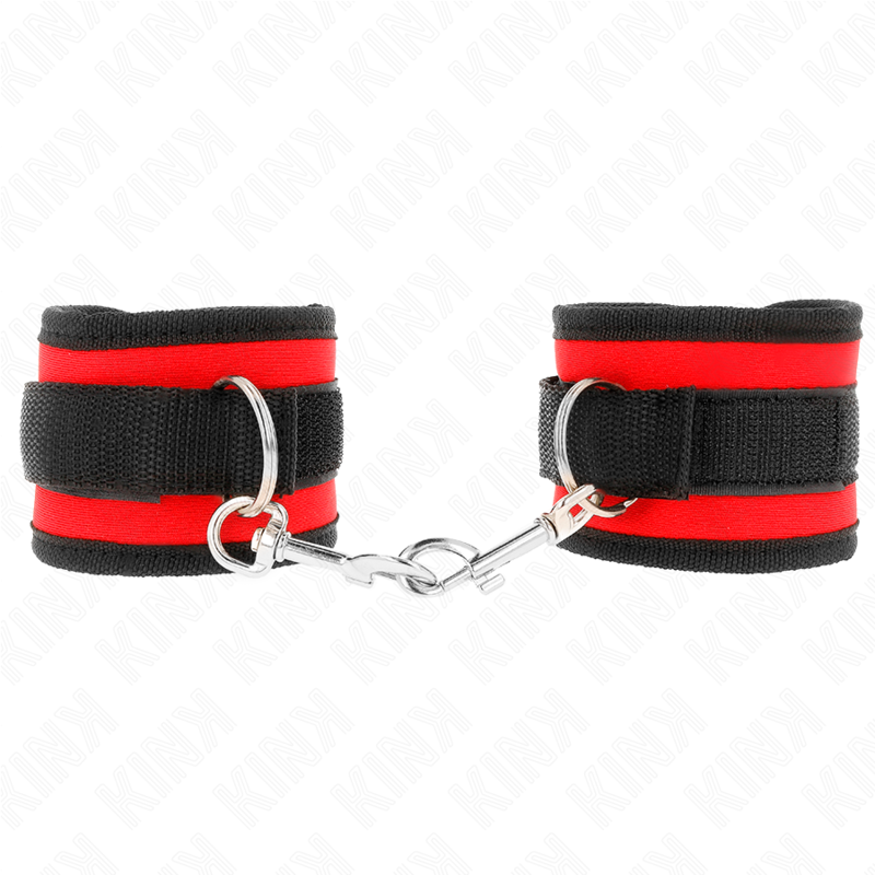 KINK - RESTRICCIONES PARA MUÑECAS DE NYLON CON GANCHO Y BUCLE ROJO-NEGRO MODELO 2 AJUSTABLE 18-35 CM X 6 CM