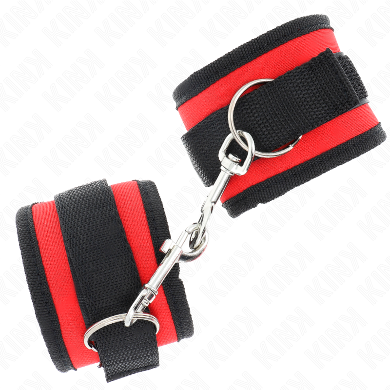 KINK - RESTRICCIONES PARA MUÑECAS DE NYLON CON GANCHO Y BUCLE ROJO-NEGRO MODELO 2 AJUSTABLE 18-35 CM X 6 CM