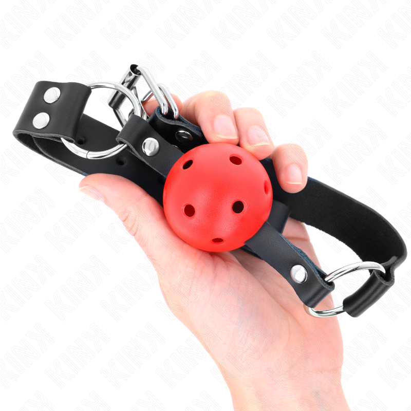 KINK - MORDAZA DE BOLA TRANSPIRABLE DE 4 CM CON DOBLE REMACHE ROJA 62,5 x 2,5 CM AJUSTABLE 42-58 CM