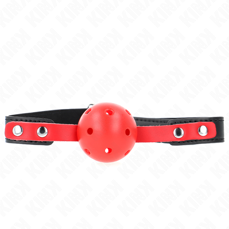 KINK - MORDAZA HUECO ROJO DE 4 CM CON BOLA DURA CORREA NEGRA 60 X 2 CM AJUSTABLE 37-52 CM