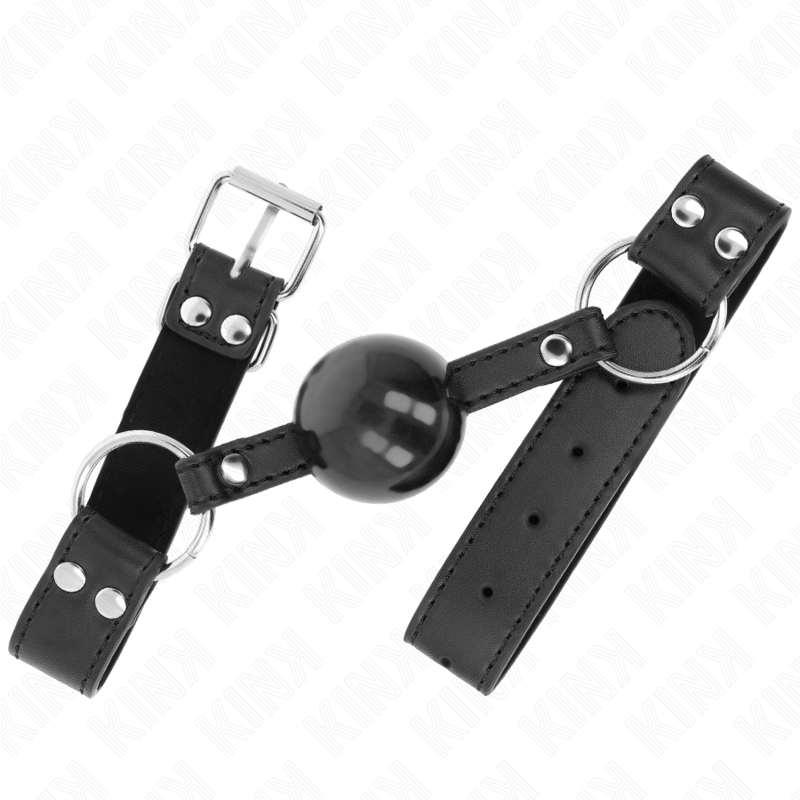 KINK - MORDAZA DE BOLA SUAVE Y SÓLIDA DE 4 CM CON CORREA DE CUERO 62 x 2,5 CM AJUSTABLE 42-58 CM