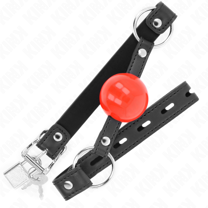 KINK - MORDAZA DE BOLA 4 CM CON CERRADURA BOLA ROJA MANGO NEGRO 60 x 2 CM