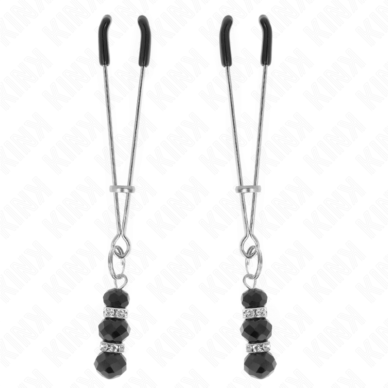 KINK - PINZAS FINAS DORADAS CON 3 PERLAS DE CRISTAL NEGRAS 7 CM