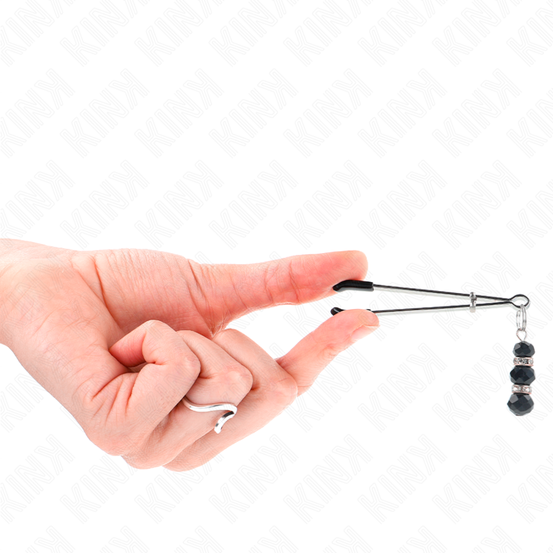 KINK - PINZAS FINAS DORADAS CON 3 PERLAS DE CRISTAL NEGRAS 7 CM