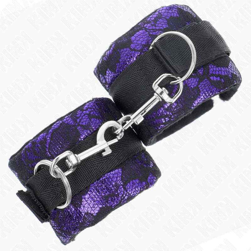 KINK - PUÑOS CORTOS DE ENCAJE DE TERCIOPELO Y ENCAJE DE NAILON PÚRPURA/NEGRO 23 X 6,5 CM