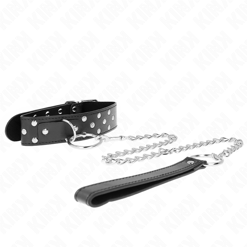 KINK - COLLAR CON CORREA DE REMACHE Y CINTURÓN, 65 CM, NEGRO, AJUSTABLE, 36-50 CM X 3,8 CM