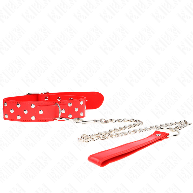KINK - COLLAR CON CORREA DE REMACHE Y CINTURÓN DE 65 CM ROJO AJUSTABLE 36-50 CM X 3,8 CM