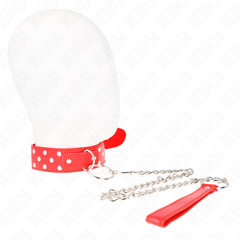 KINK - COLLAR CON CORREA DE REMACHE Y CINTURÓN DE 65 CM ROJO AJUSTABLE 36-50 CM X 3,8 CM
