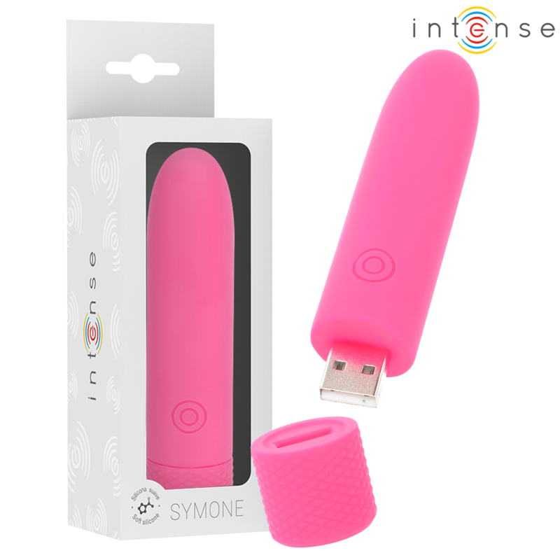INTENSE - BALA VIBRADORA RECARGABLE USB SYMONE 8 VIBRACIONES ROSA 10 X 2,2 CM