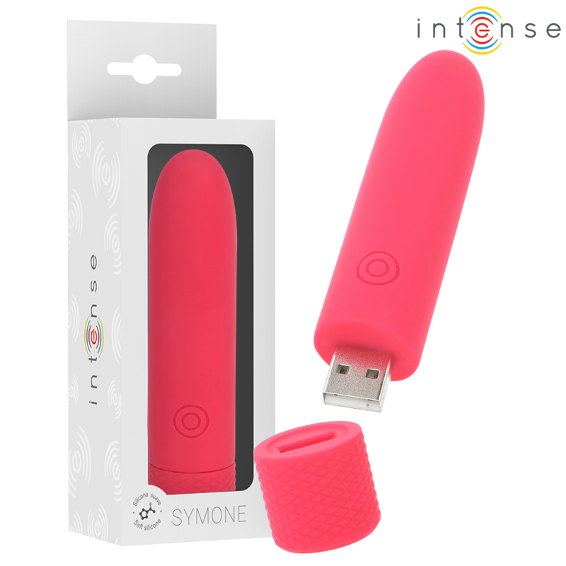 INTENSE - BALA VIBRADORA RECARGABLE USB SYMONE 8 VIBRACIONES ROJA 10 X 2,2 CM