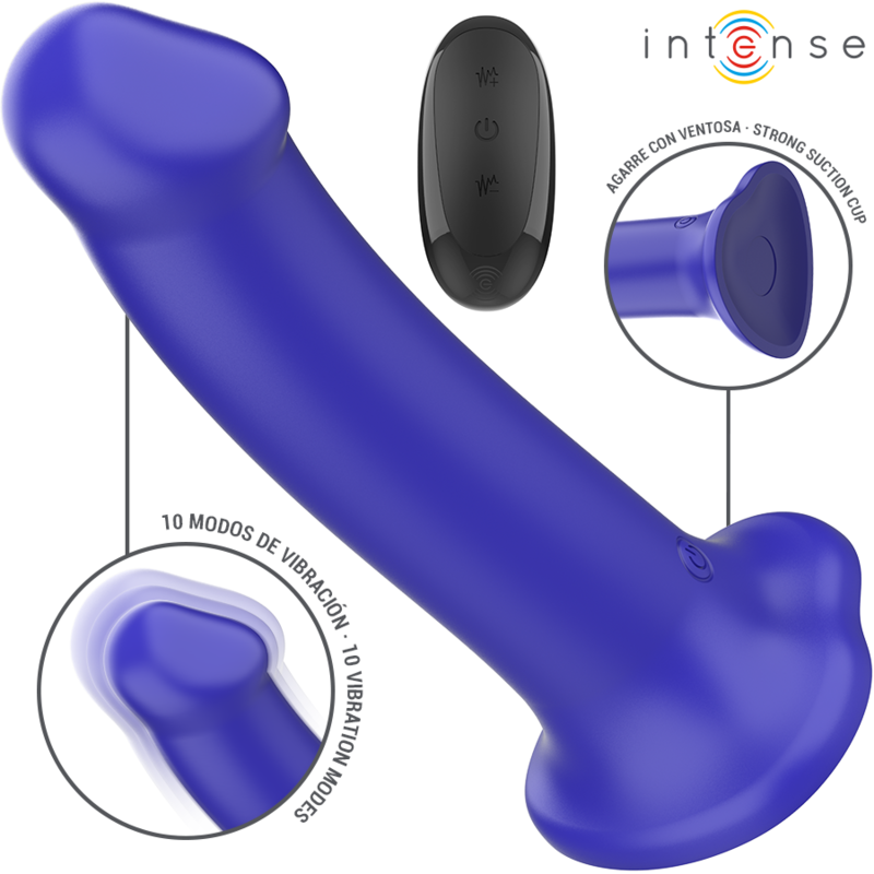 INTENSE - VICTORIA VIBRADOR CON VENTOSA 10 VIBRACIONES CONTROL REMOTO AZUL OSCURO