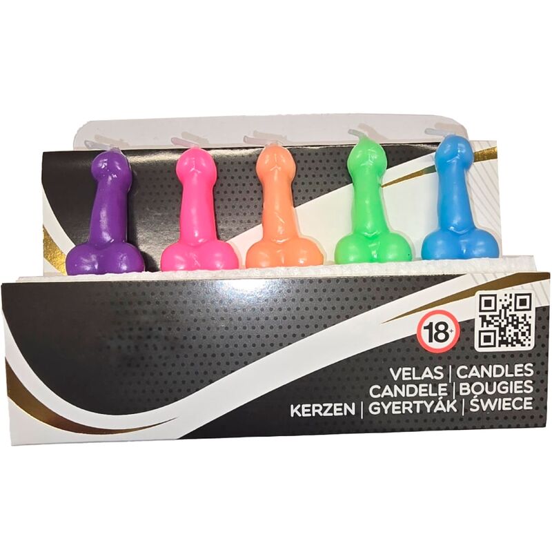 SPICY DIABLO - CAJA CON 5 VELAS EN FORMA DE PENE EN DIFERENTES COLORES