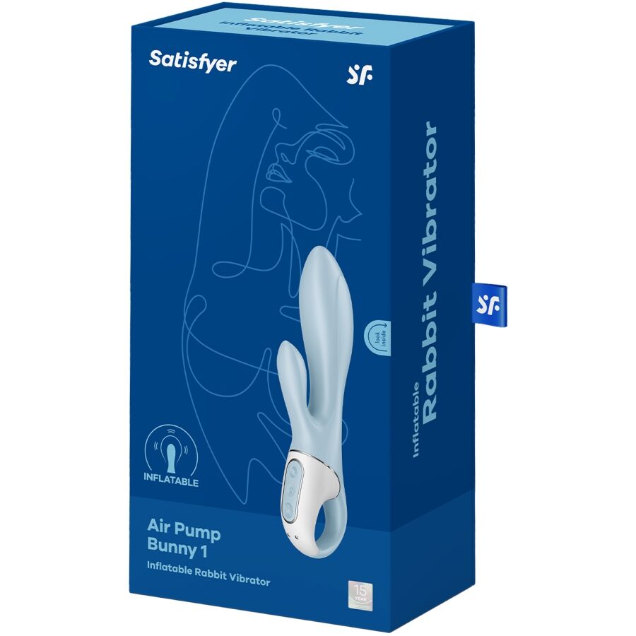SATISFYER - CONEJO INFLABLE CON BOMBA DE AIRE 1 VIBRADOR AZUL