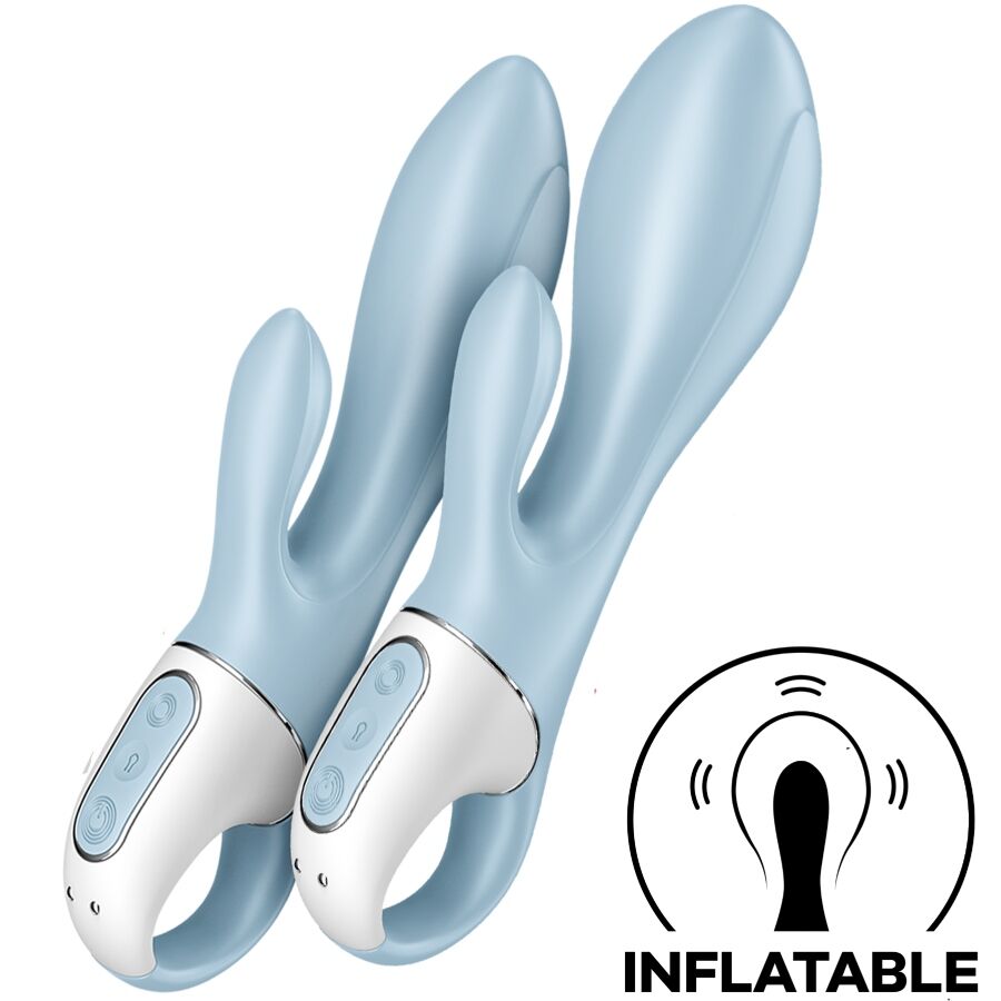 SATISFYER - CONEJO INFLABLE CON BOMBA DE AIRE 1 VIBRADOR AZUL